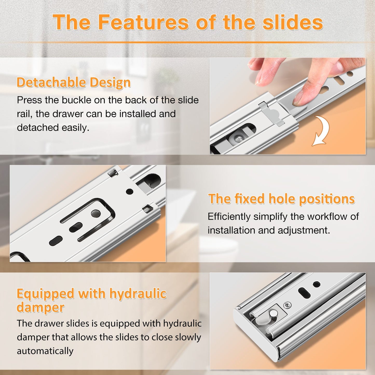 Soft Close Stainless Steel Full Extension Drawer Slides Side Mount Ball Bearing Rails Track Guide Glides Runners Heavy 100 lb (Stainless Soft Close) - YENUO