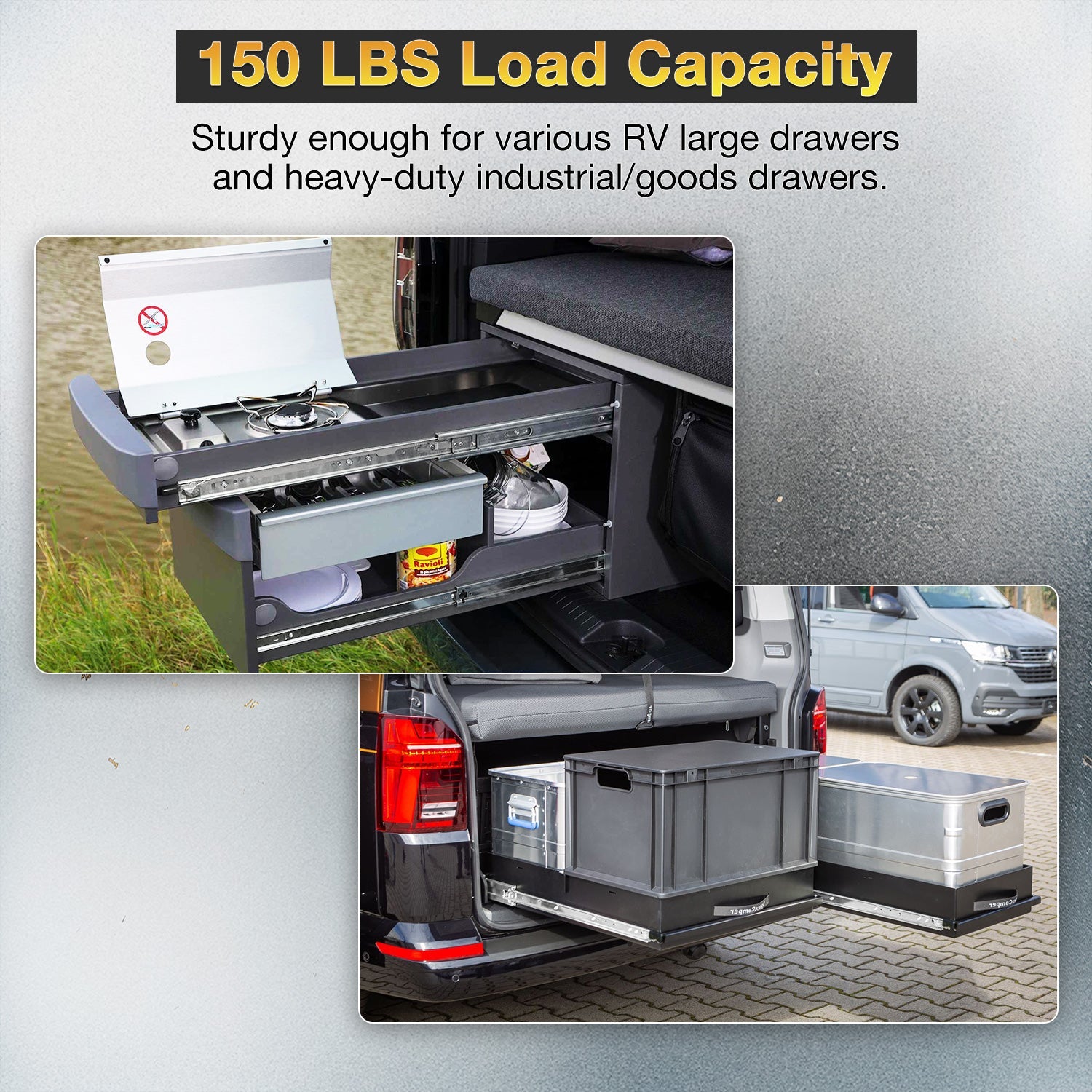 150 Lbs Heavy Duty Drawer Slides Full Extension With Lock Side Mount Ball Bearing Metal Rails Track Guide Glides Runner - YENUO