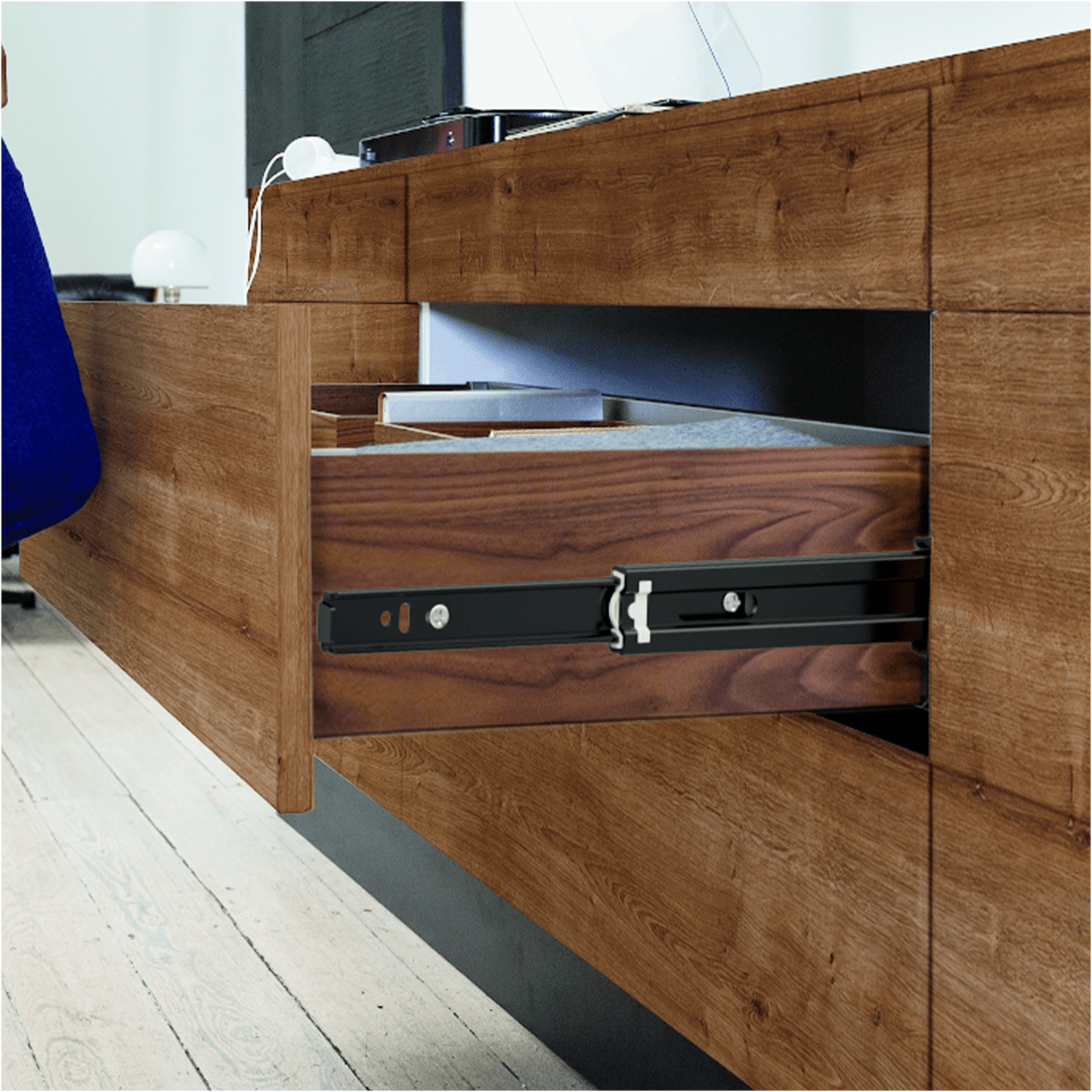 Full Extension Drawer Slides Side Mount Ball Bearing Metal Black Rails Track Guide Glides Runners Heavy Duty 100 Pound Load Capacity - YENUO