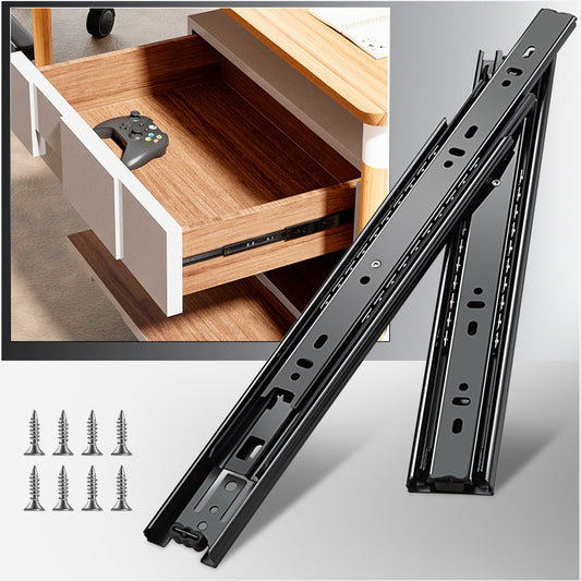 Full Extension Drawer Slides Side Mount Ball Bearing Metal Black Rails Track Guide Glides Runners Heavy Duty 100 Pound Load Capacity - YENUO