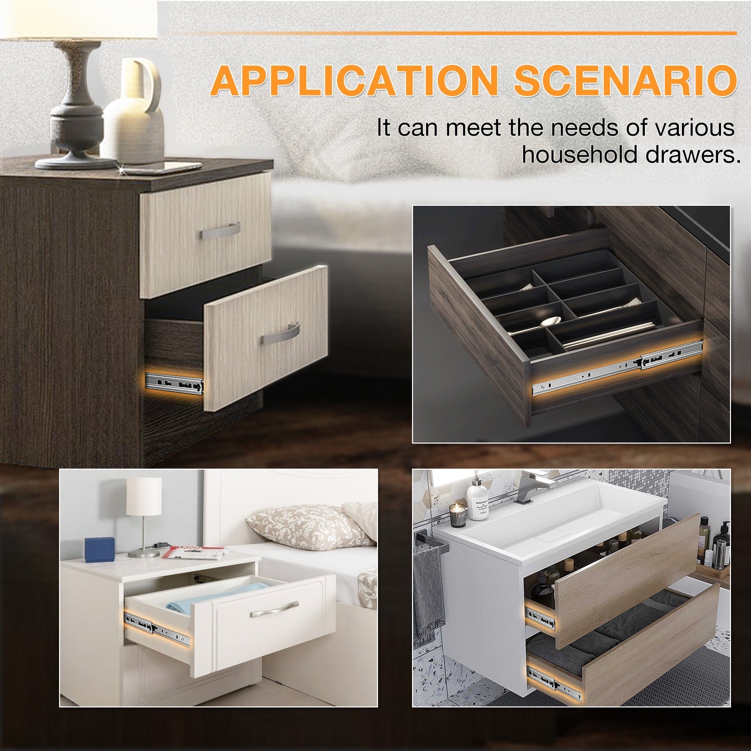 Full Extension Drawer Slides Side Mount Ball Bearing Metal Rails Track Guide Glides Runners Heavy Duty 100 Pound Load (Rolled Steel) - YENUO