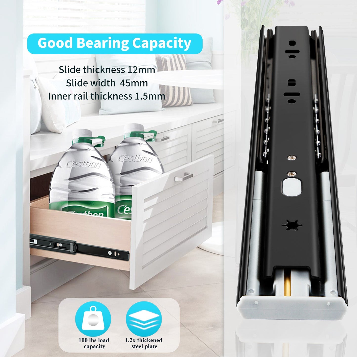 Soft Close Drawer Slides Full Extension Side Mount Ball Bearing Metal Rails Track Guide Glides Runners Heavy Duty 100 Pound - YENUO