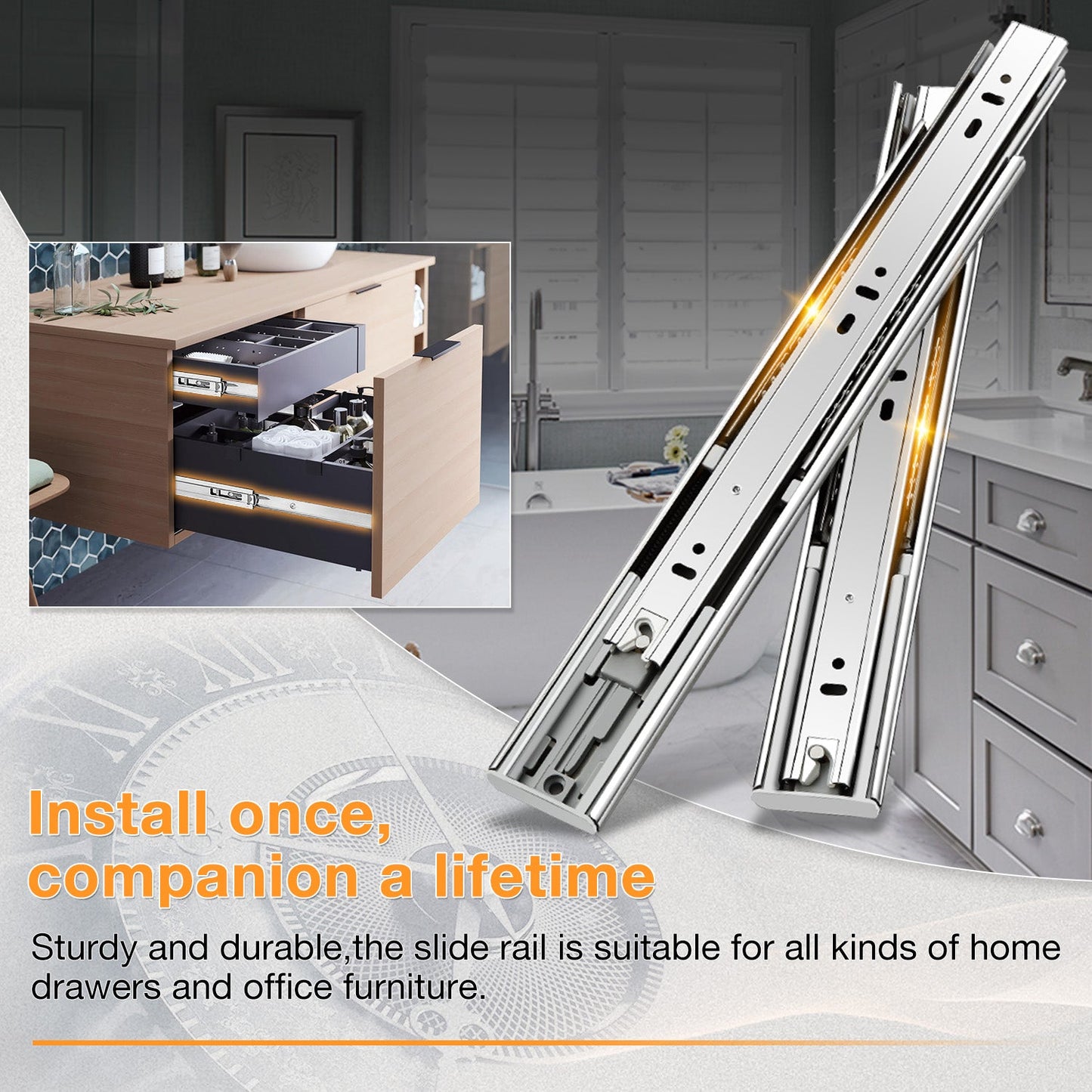 Soft Close Stainless Steel Full Extension Drawer Slides Side Mount Ball Bearing Rails Track Guide Glides Runners Heavy 100 lb (Stainless Soft Close) - YENUO