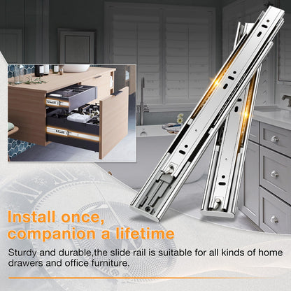 Soft Close Stainless Steel Full Extension Drawer Slides Side Mount Ball Bearing Rails Track Guide Glides Runners Heavy 100 lb (Stainless Soft Close) - YENUO