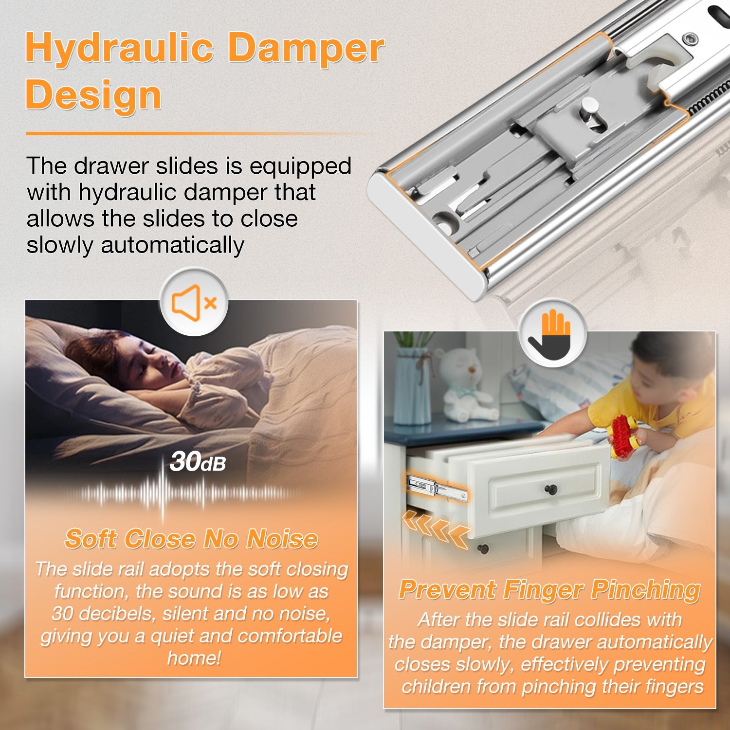 Soft Close Stainless Steel Full Extension Drawer Slides Side Mount Ball Bearing Rails Track Guide Glides Runners Heavy 100 lb (Stainless Soft Close) - YENUO