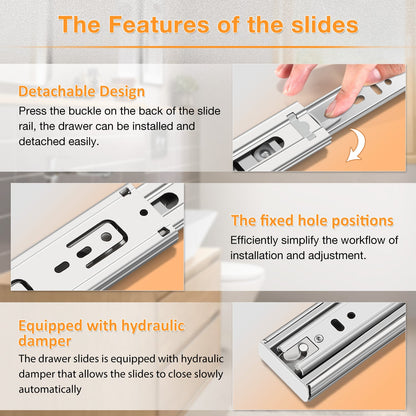 Soft Close Stainless Steel Full Extension Drawer Slides Side Mount Ball Bearing Rails Track Guide Glides Runners Heavy 100 lb (Stainless Soft Close) - YENUO