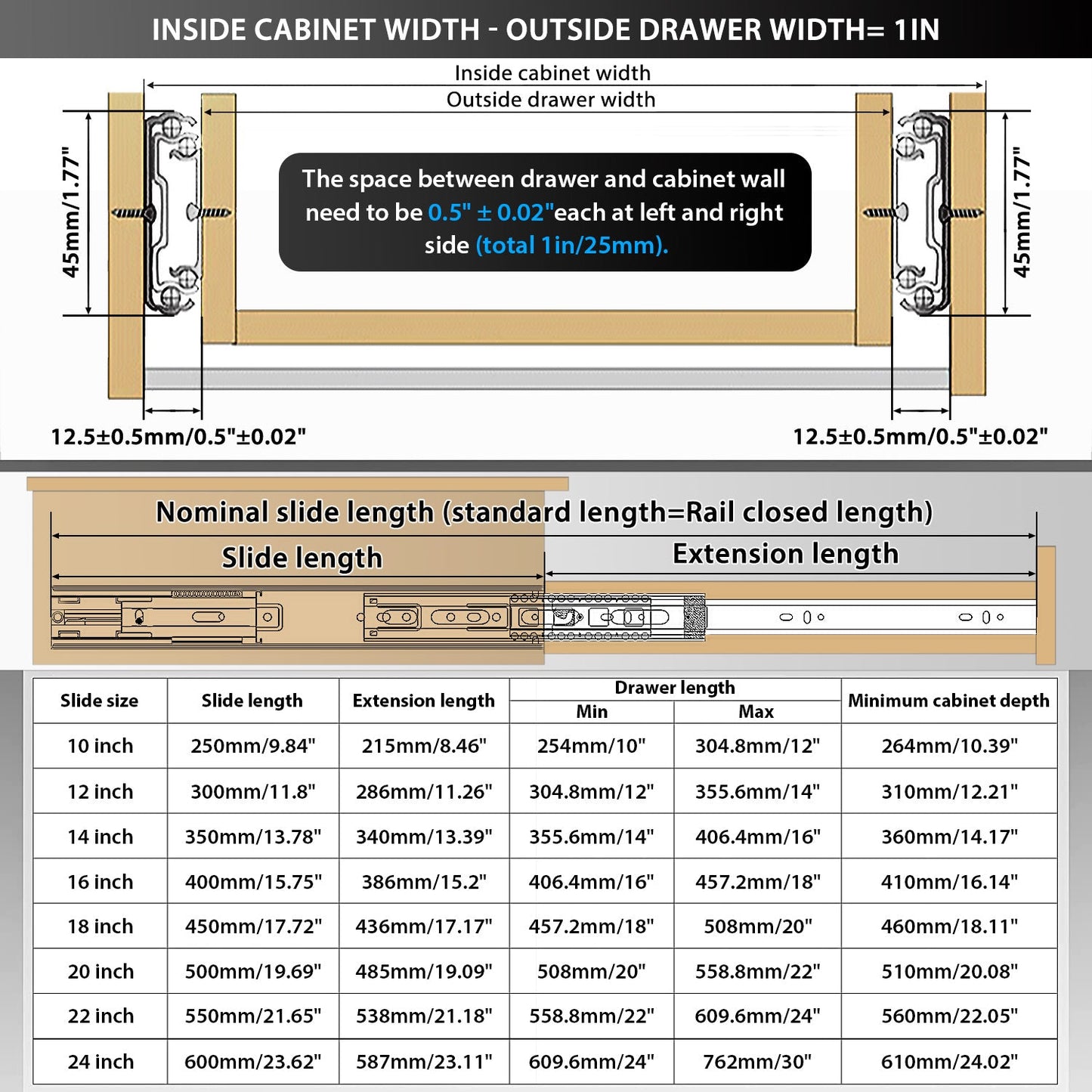 Soft Close Stainless Steel Full Extension Drawer Slides Side Mount Ball Bearing Rails Track Guide Glides Runners Heavy 100 lb (Stainless Soft Close) - YENUO