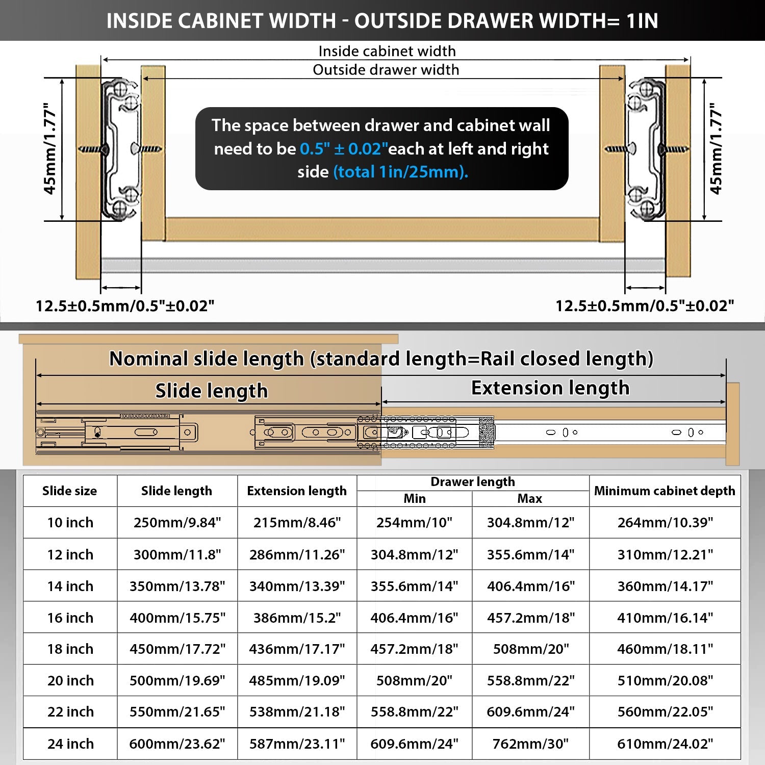 Soft Close Stainless Steel Full Extension Drawer Slides Side Mount Ball Bearing Rails Track Guide Glides Runners Heavy 100 lb (Stainless Soft Close) - YENUO