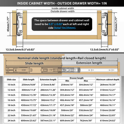 Soft Close Stainless Steel Full Extension Drawer Slides Side Mount Ball Bearing Rails Track Guide Glides Runners Heavy 100 lb (Stainless Soft Close) - YENUO