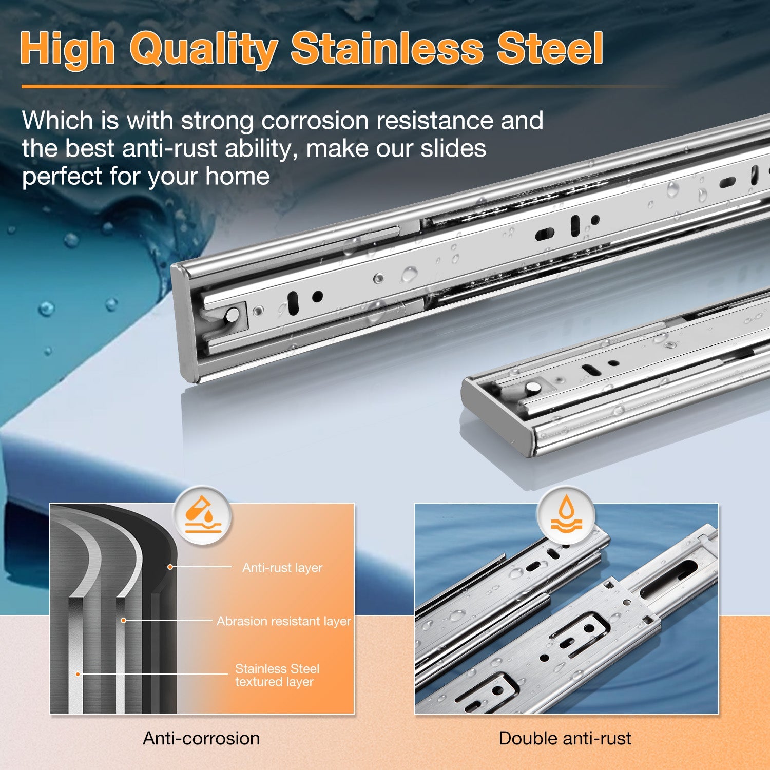 Soft Close Stainless Steel Full Extension Drawer Slides Side Mount Ball Bearing Rails Track Guide Glides Runners Heavy 100 lb (Stainless Soft Close) - YENUO