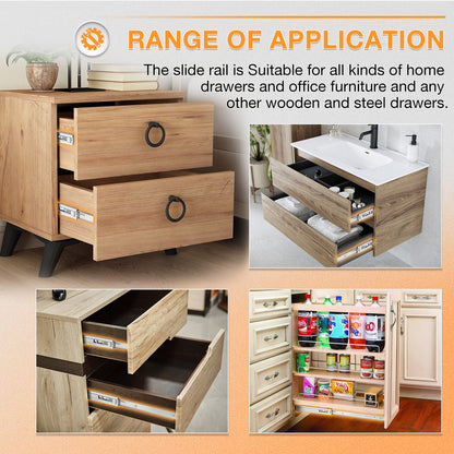 Stainless Steel Full Extension Drawer Slides Side Mount Ball Bearing Metal Rails Track Guide Glides Runners Heavy Duty 100 Lbs - YENUO