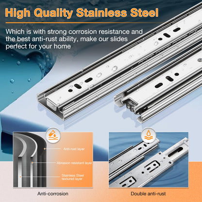 Stainless Steel Full Extension Drawer Slides Side Mount Ball Bearing Metal Rails Track Guide Glides Runners Heavy Duty 100 Lbs - YENUO
