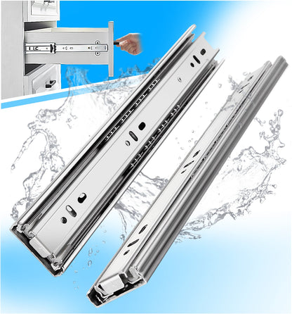 Stainless Steel Full Extension Drawer Slides Side Mount Ball Bearing Metal Rails Track Guide Glides Runners Heavy Duty 100 Lbs - YENUO