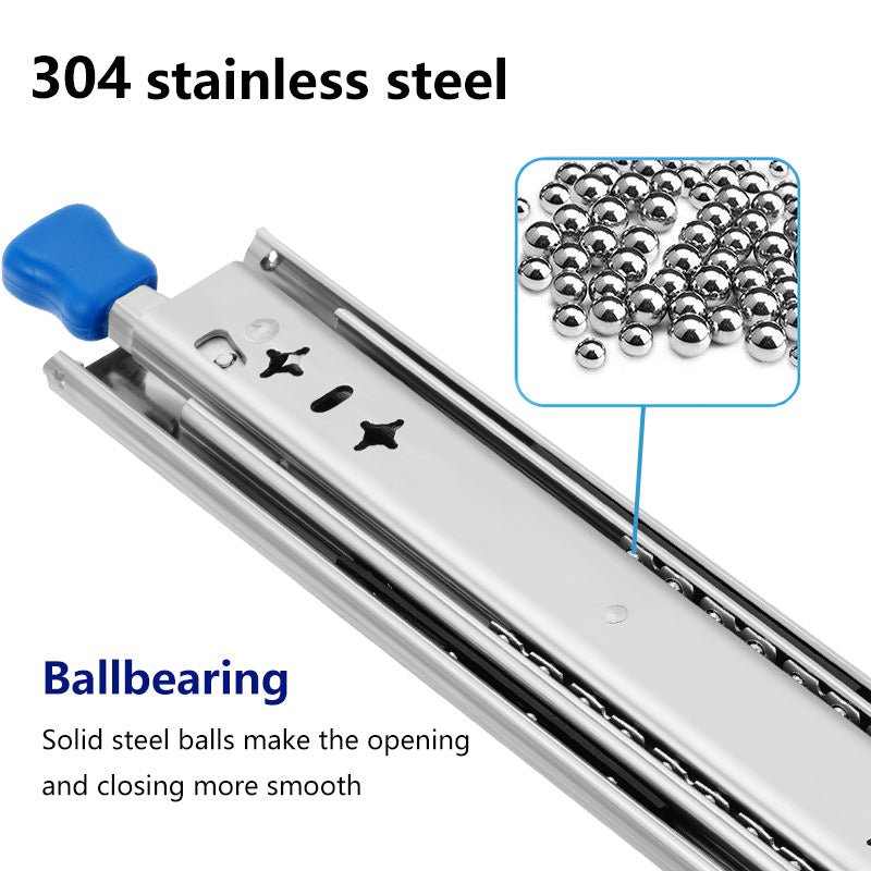 YENUO 304 Stainless Steel Heavy Duty Drawer Slides (12 - 60 Inch) Full Extension Side Mount Ball Bearing Rails, 120kg Load - YENUO