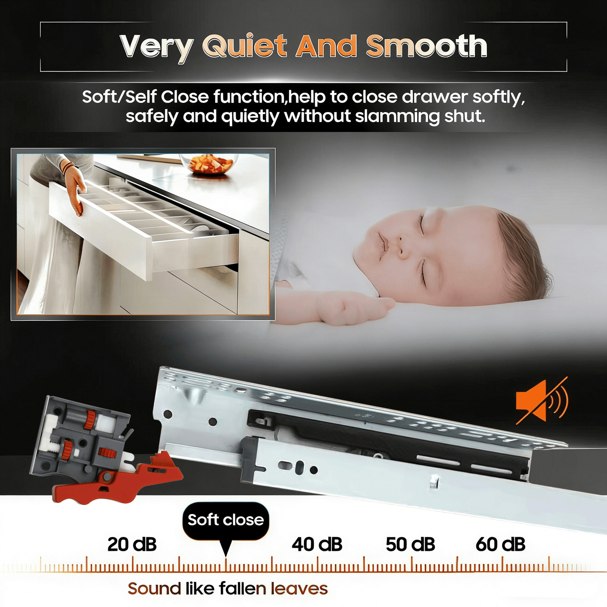 YENUO 45mm Hidden Soft - Closing Telescopic Slide Rail - 3 - Fold Cold - Rolled Steel with 3D Handle - YENUO