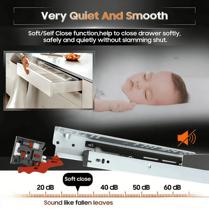 YENUO 45mm Hidden Soft - Closing Telescopic Slide Rail - 3 - Fold Cold - Rolled Steel with 3D Handle - YENUO