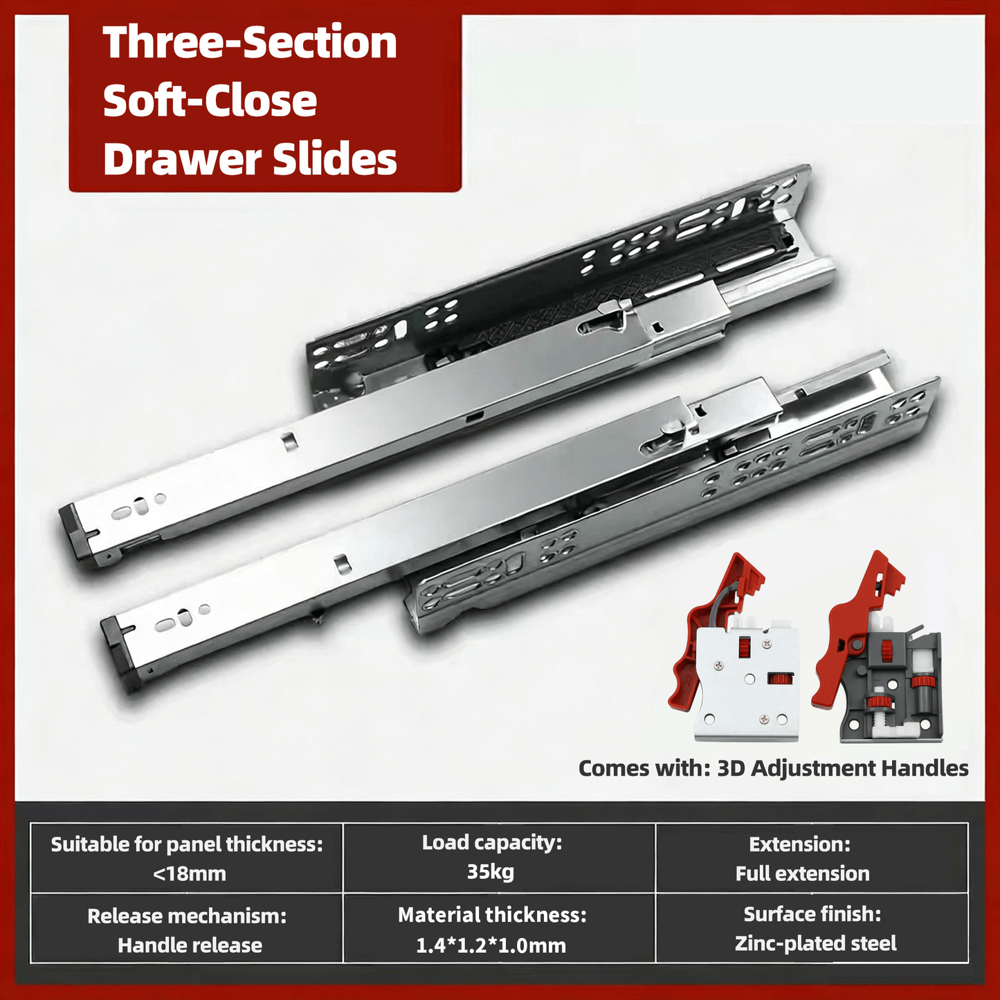 YENUO 45mm Hidden Soft - Closing Telescopic Slide Rail - 3 - Fold Cold - Rolled Steel with 3D Handle - YENUO
