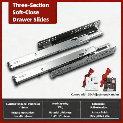 YENUO 45mm Hidden Soft - Closing Telescopic Slide Rail - 3 - Fold Cold - Rolled Steel with 3D Handle - YENUO