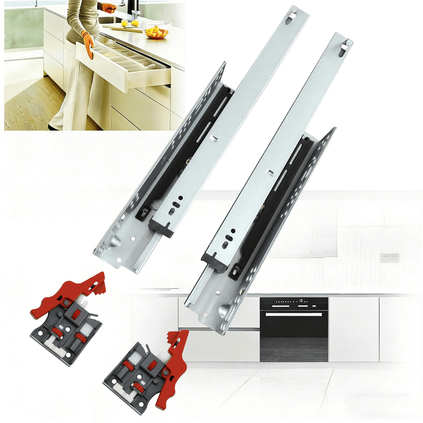 YENUO 45mm Hidden Soft - Closing Telescopic Slide Rail - 3 - Fold Cold - Rolled Steel with 3D Handle - YENUO