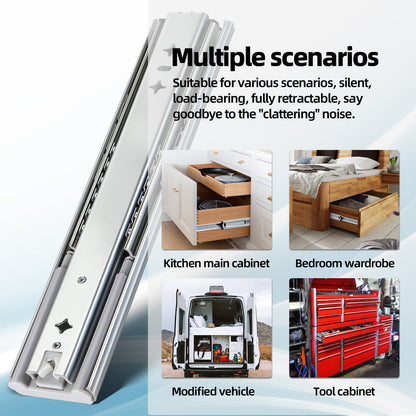 YENUO 53mm Cold Rolled Steel Ball Bearing Telescopic Adjustable Modern Soft Close Heavy Duty Drawer Slides Rails for Kitchen - YENUO