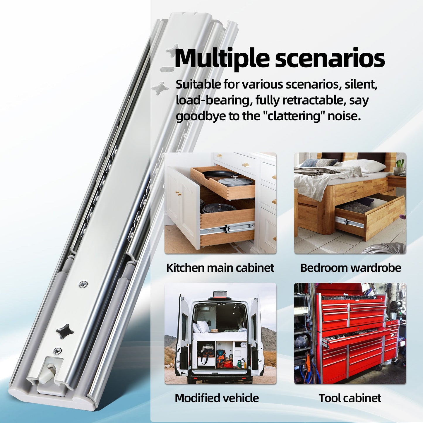 YENUO 53mm Stainless Steel Ball Bearing Telescopic Adjustable Modern Soft Close Heavy Duty Drawer Slides Rails for Kitchen - YENUO