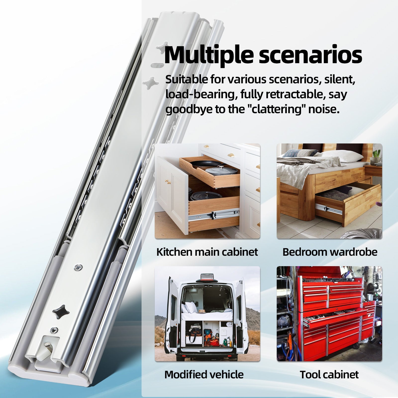YENUO 53mm Stainless Steel Ball Bearing Telescopic Adjustable Modern Soft Close Heavy Duty Drawer Slides Rails for Kitchen - YENUO