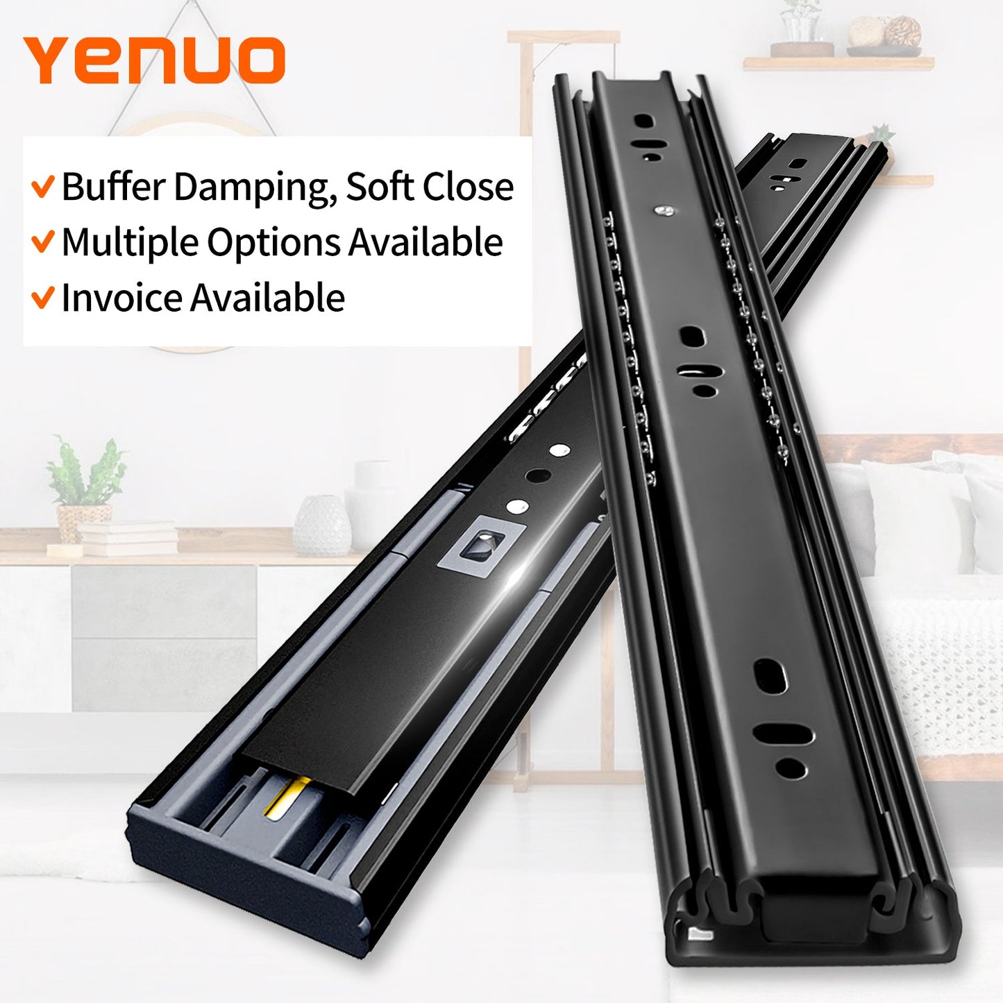 YENUO Full Extension Drawer Slides Side Mount 4 6 8 10 12 14 16 18 20 22 24 Inch Ball Bearing Metal Rails Track Guide Glides Runners Heavy Duty 100 Pound Load Silver (Rolled Steel ) - YENUO
