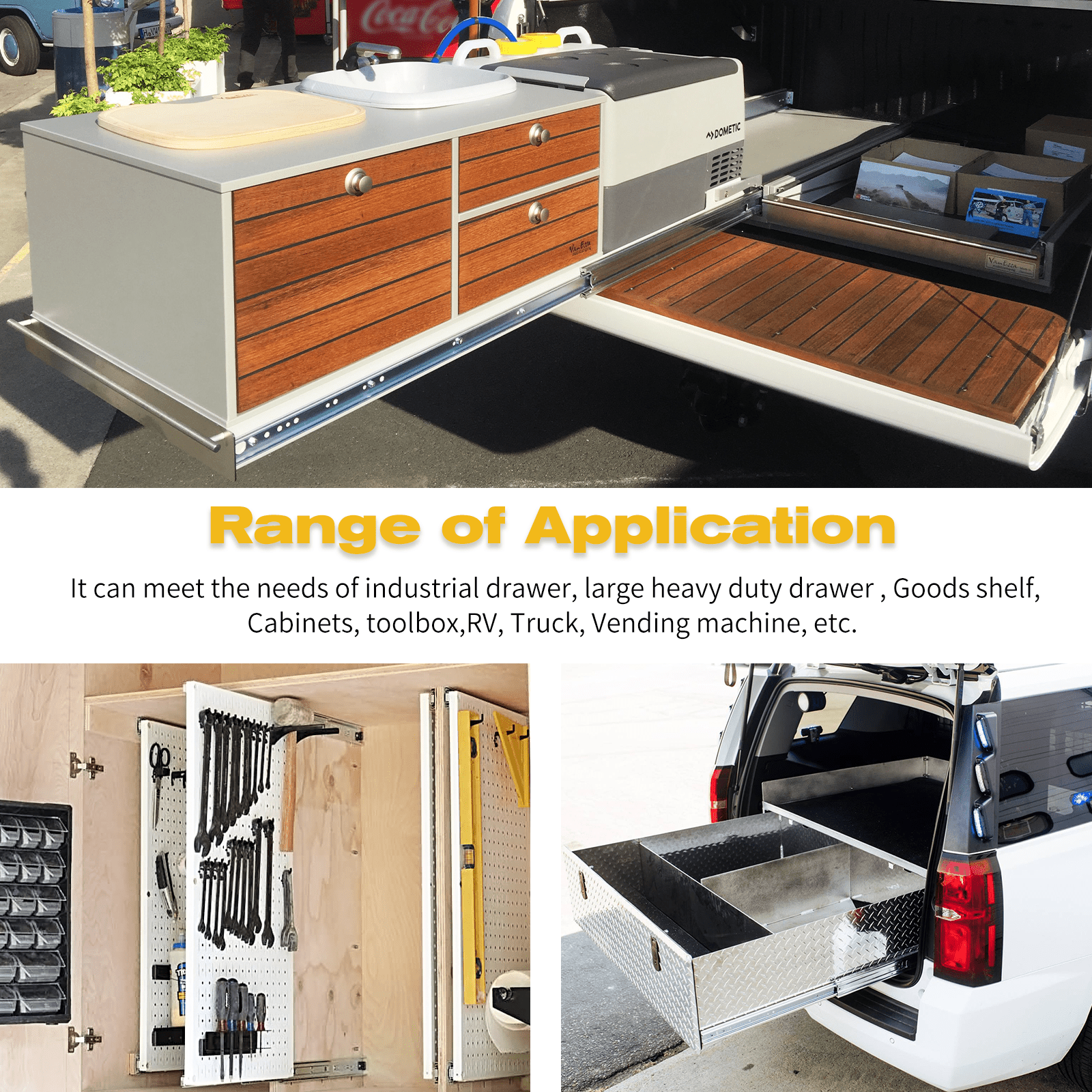 YENUO Heavy Duty Drawer Slides 12 14 16 18 20 22 24 26 28 30 32 34 36 38 40 44 48 52 56 60 Inch Full Extension Side Mount Ball Bearing Long Rails Track Guide Glides Runners Load 500 Lbs 1 Pair（No lock） - YENUO