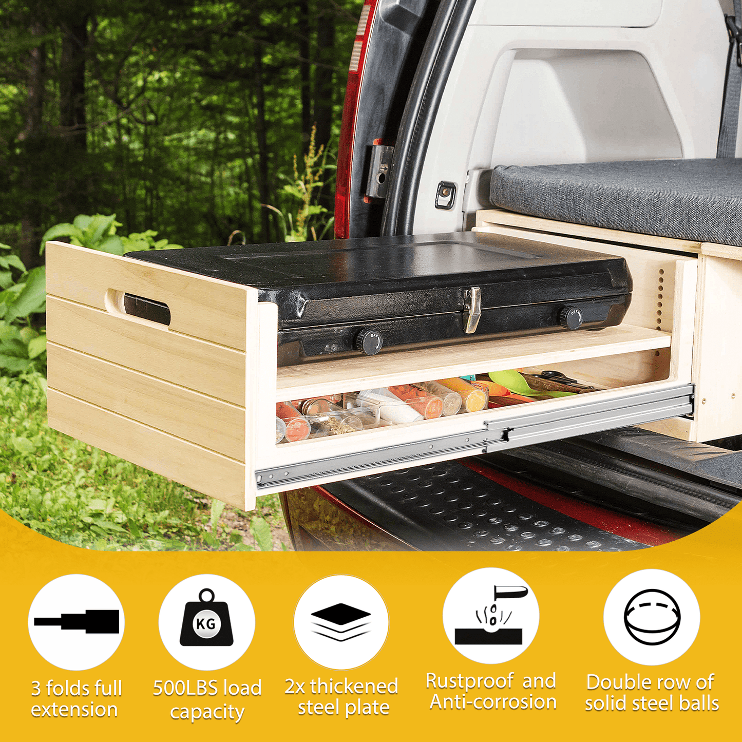 YENUO Heavy Duty Drawer Slides 12 14 16 18 20 22 24 26 28 30 32 34 36 38 40 44 48 52 56 60 Inch Full Extension Side Mount Ball Bearing Long Rails Track Guide Glides Runners Load 500 Lbs 1 Pair（No lock） - YENUO