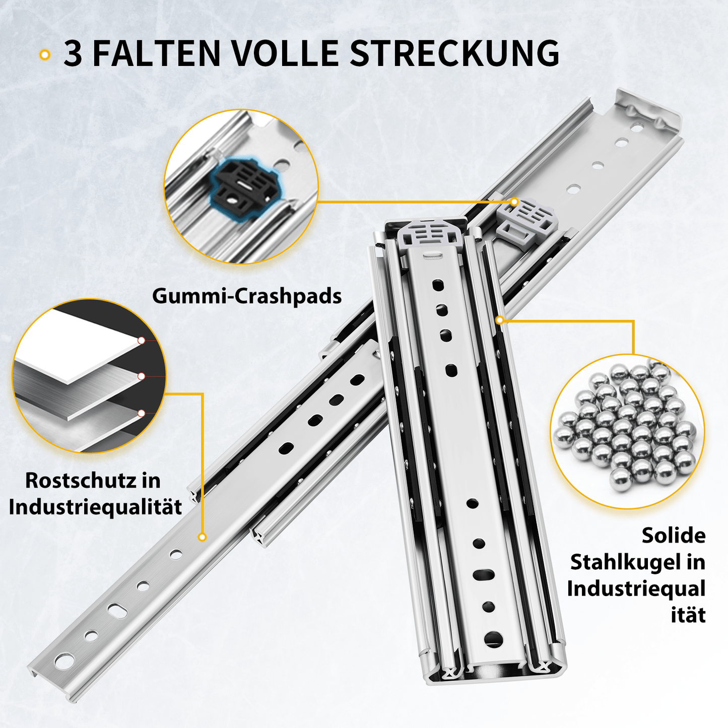 YENUO Heavy Duty Drawer Slides 12 14 16 18 20 22 24 26 28 30 32 34 36 38 40 44 48 52 56 60 Inch Full Extension Side Mount Ball Bearing Long Rails Track Guide Glides Runners Load 500 Lbs 1 Pair（No lock） - YENUO