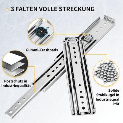 YENUO Heavy Duty Drawer Slides 12 14 16 18 20 22 24 26 28 30 32 34 36 38 40 44 48 52 56 60 Inch Full Extension Side Mount Ball Bearing Long Rails Track Guide Glides Runners Load 500 Lbs 1 Pair（No lock） - YENUO