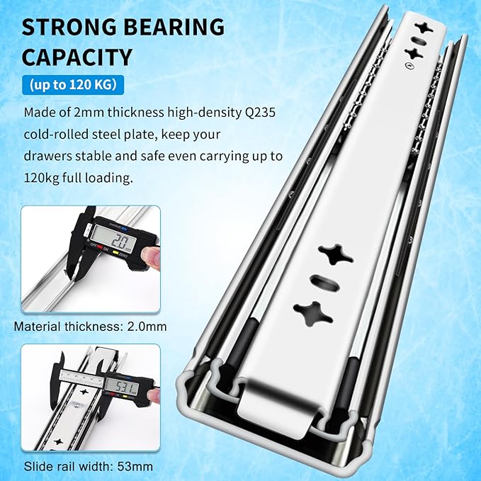 YENUO Heavy Duty Drawer Slides Full Extension 12 14 16 18 20 22 24 26 28 30 32 34 36 38 40 42 44 46 48 50 52 54 56 58 60Inch Side Mount Ball Bearing Metal Rails Track Guide Glides Runners 250 Lbs 1 Pair (Without Lock) - YENUO
