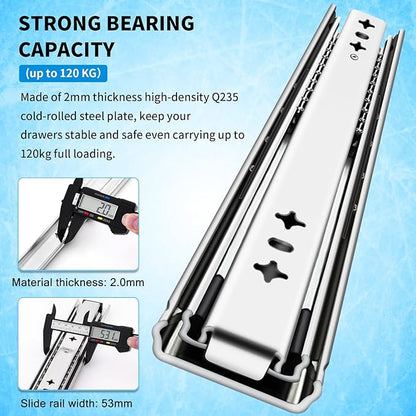 YENUO Heavy Duty Drawer Slides Full Extension 12 14 16 18 20 22 24 26 28 30 32 34 36 38 40 42 44 46 48 50 52 54 56 58 60Inch Side Mount Ball Bearing Metal Rails Track Guide Glides Runners 250 Lbs 1 Pair (Without Lock) - YENUO