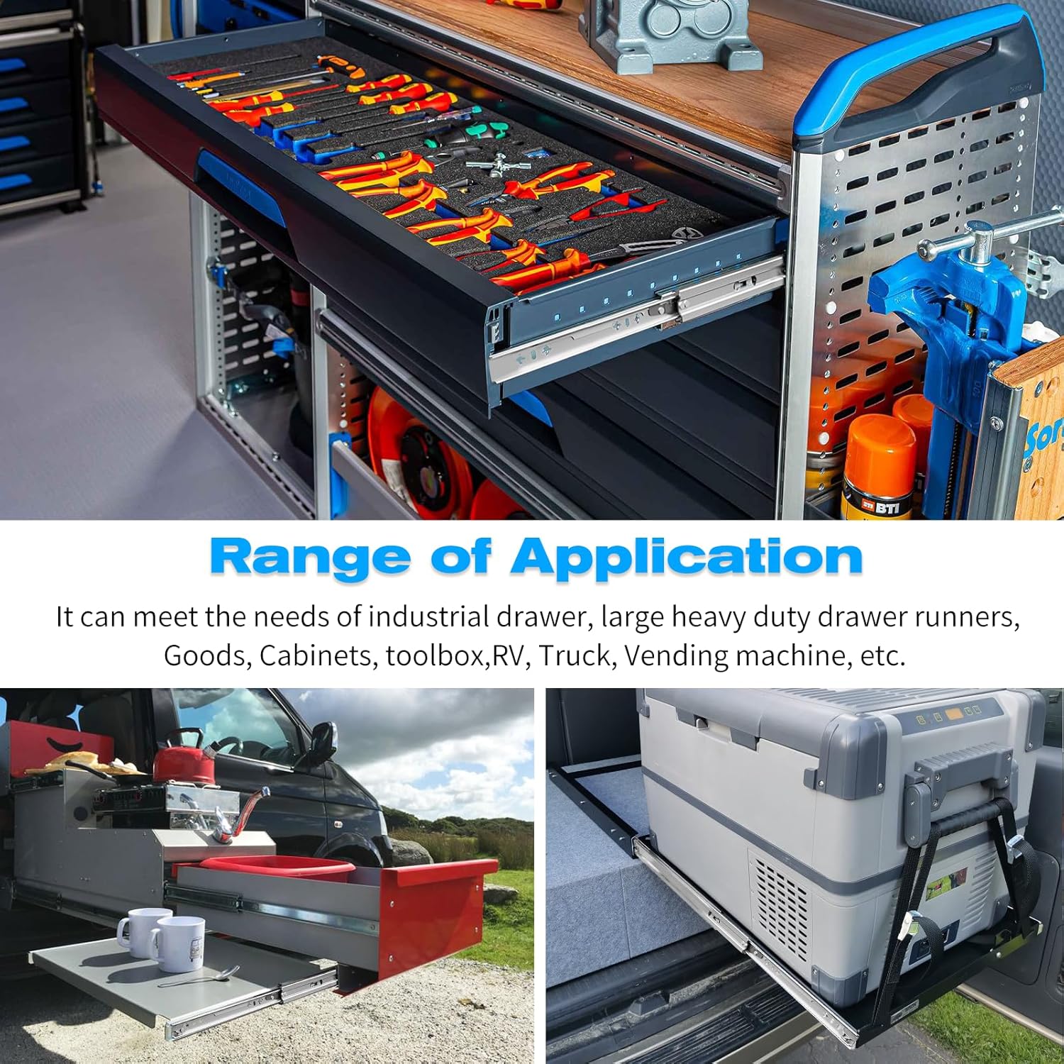 YENUO Heavy Duty Drawer Slides Full Extension 12 14 16 18 20 22 24 26 28 30 32 34 36 38 40 42 44 46 48 50 52 54 56 58 60Inch Side Mount Ball Bearing Metal Rails Track Guide Glides Runners 250 Lbs 1 Pair (Without Lock) - YENUO