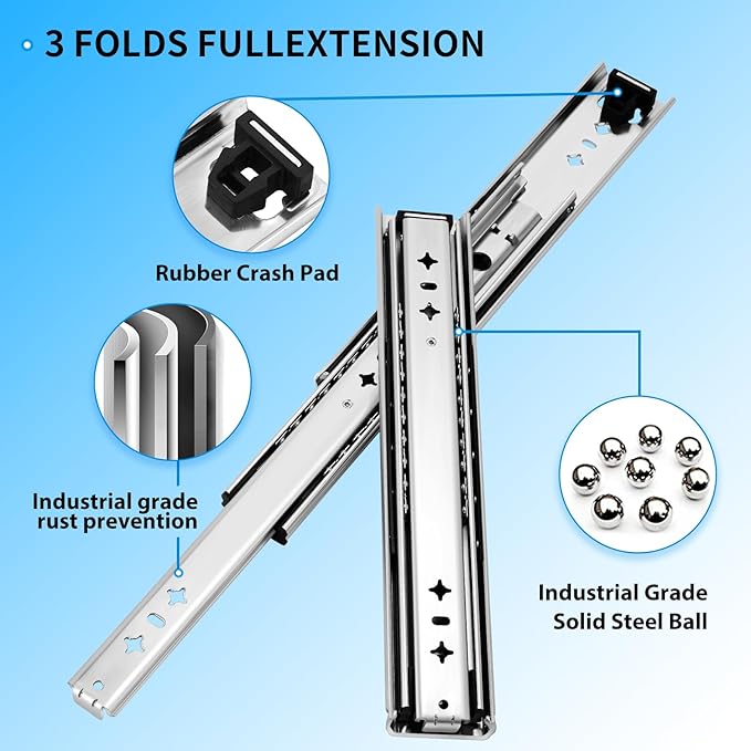 YENUO Heavy Duty Drawer Slides Full Extension 12 14 16 18 20 22 24 26 28 30 32 34 36 38 40 42 44 46 48 50 52 54 56 58 60Inch Side Mount Ball Bearing Metal Rails Track Guide Glides Runners 250 Lbs 1 Pair (Without Lock) - YENUO