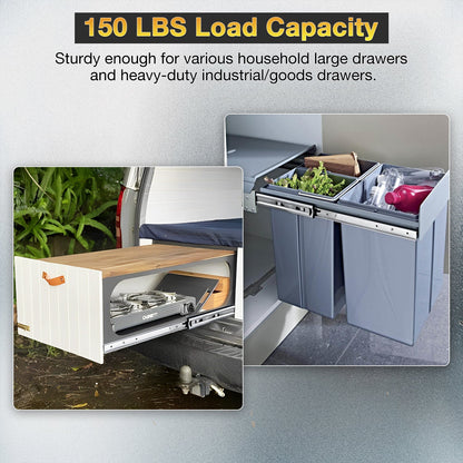 YENUO Heavy Duty Drawer Slides Full Extension Side Mount 12 14 16 18 20 22 24 26 28 30 32 34 36 40 Inch Metal Rails Track Guide Glides Runners 150 Lbs 1 Pair (Without Lock) - YENUO