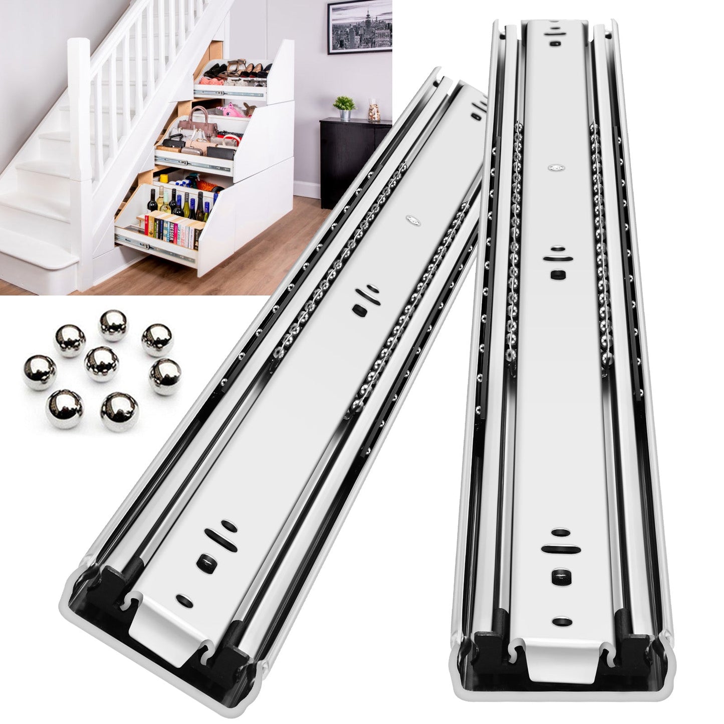 YENUO Heavy Duty Drawer Slides Full Extension Side Mount 12 14 16 18 20 22 24 26 28 30 32 34 36 40 Inch Metal Rails Track Guide Glides Runners 150 Lbs 1 Pair (Without Lock) - YENUO