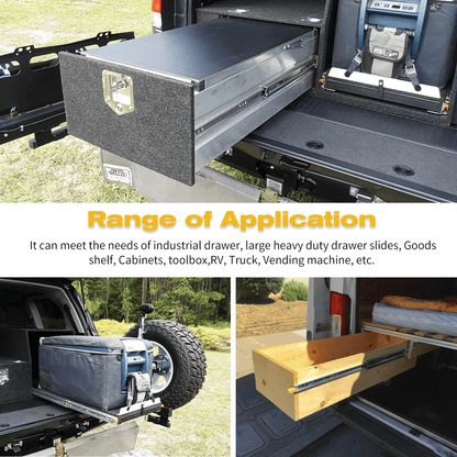 YENUO Heavy Duty Drawer Slides with Lock 12 14 16 18 20 22 24 26 28 30 32 34 36 38 40 44 48 52 56 60 Inch Full Extension Side Mount Ball Bearing Locking Rails Track Glides Runners Load 500 Lbs 1 Pair（With lock） - YENUO