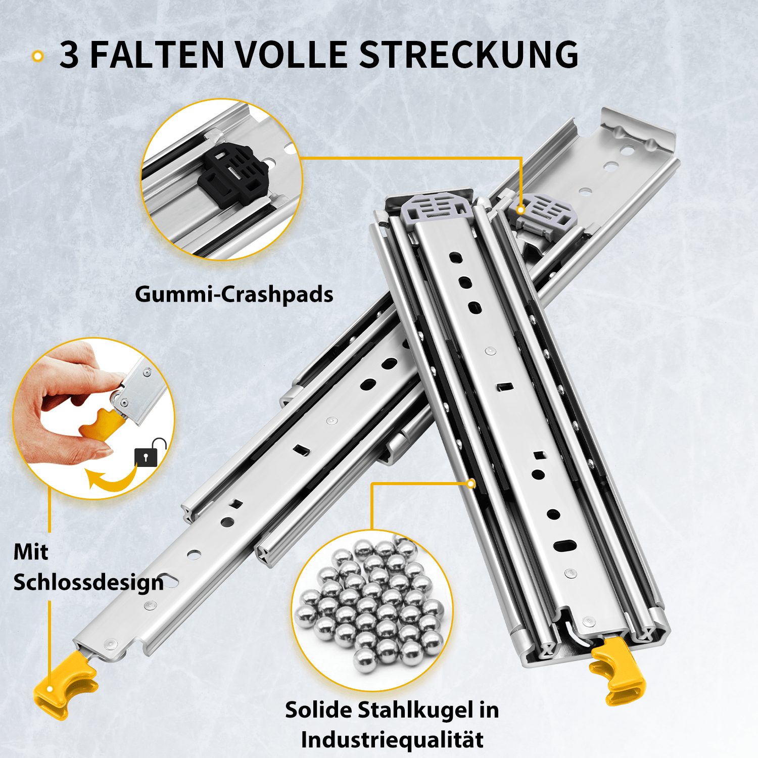 YENUO Heavy Duty Drawer Slides with Lock 12 14 16 18 20 22 24 26 28 30 32 34 36 38 40 44 48 52 56 60 Inch Full Extension Side Mount Ball Bearing Locking Rails Track Glides Runners Load 500 Lbs 1 Pair（With lock） - YENUO