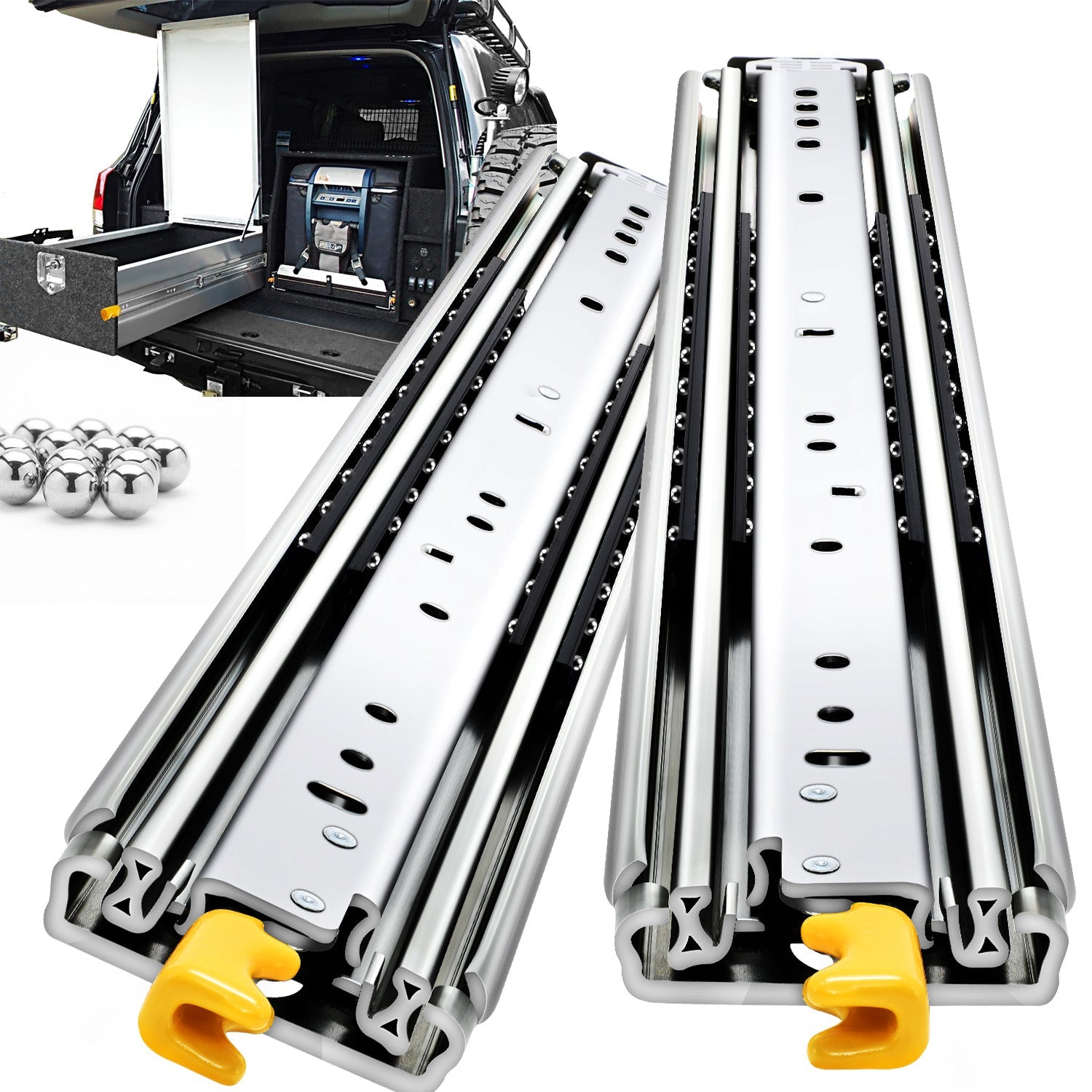 YENUO Heavy Duty Drawer Slides with Lock 12 14 16 18 20 22 24 26 28 30 32 34 36 38 40 44 48 52 56 60 Inch Full Extension Side Mount Ball Bearing Locking Rails Track Glides Runners Load 500 Lbs 1 Pair（With lock） - YENUO