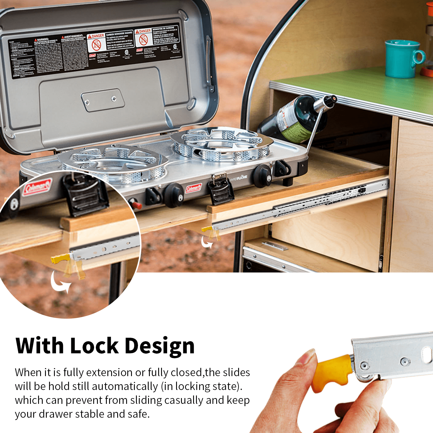 YENUO Heavy Duty Drawer Slides with Lock 12 14 16 18 20 22 24 26 28 30 32 34 36 38 40 44 48 52 56 60 Inch Full Extension Side Mount Ball Bearing Locking Rails Track Glides Runners Load 500 Lbs 1 Pair（With lock） - YENUO