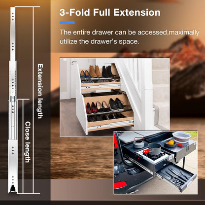 YENUO Heavy Duty Full Extension Stainless Steel Drawer Slides, 12 - 60 Inch Ball Bearing Side Mount Rails - YENUO