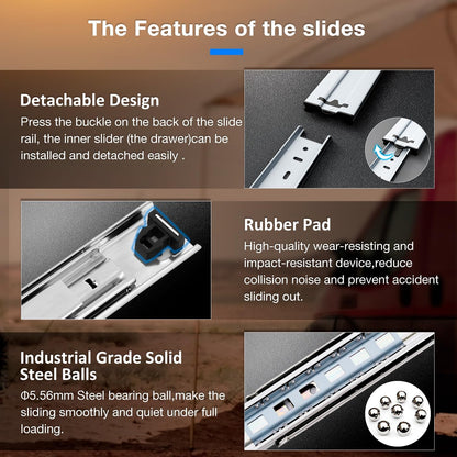 YENUO Heavy Duty Full Extension Stainless Steel Drawer Slides, 12 - 60 Inch Ball Bearing Side Mount Rails - YENUO