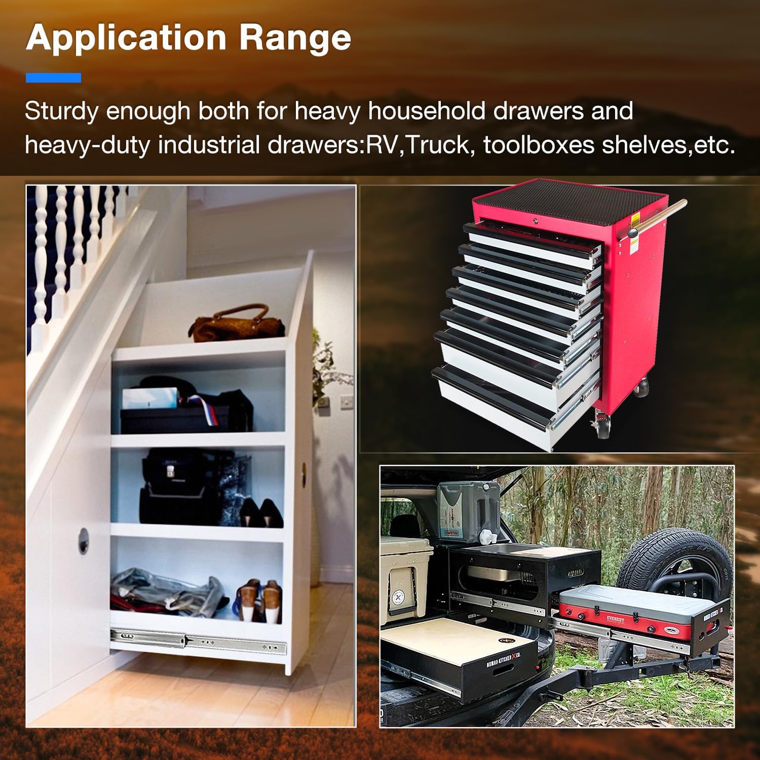 YENUO Heavy Duty Full Extension Stainless Steel Drawer Slides, 12 - 60 Inch Ball Bearing Side Mount Rails - YENUO