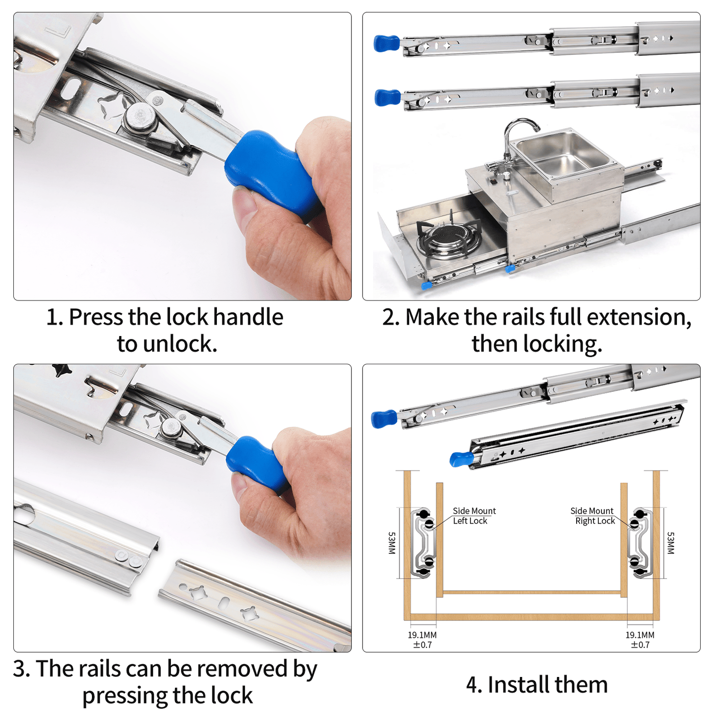 YENUO Heavy Duty Locking Drawer Slides Full Extension Runners With Lock 12 14 16 18 20 22 24 26 28 30 32 34 36 38 40 42 44 46 48 50 52 54 56 58 60Inch Side Mount Ball Bearing Rails Track Glides 250 Lbs 1 Pair (With Lock) - YENUO