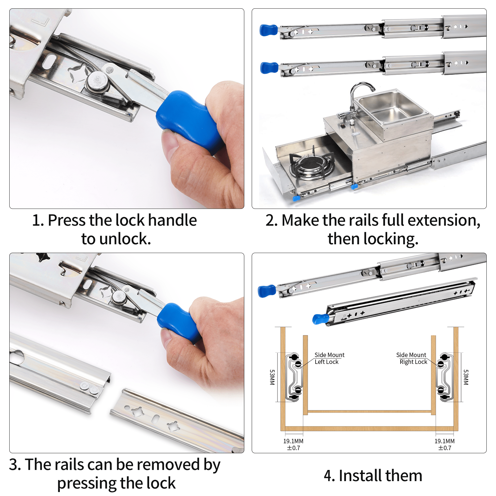 YENUO Heavy Duty Locking Drawer Slides Full Extension Runners With Lock 12 14 16 18 20 22 24 26 28 30 32 34 36 38 40 42 44 46 48 50 52 54 56 58 60Inch Side Mount Ball Bearing Rails Track Glides 250 Lbs 1 Pair (With Lock) - YENUO