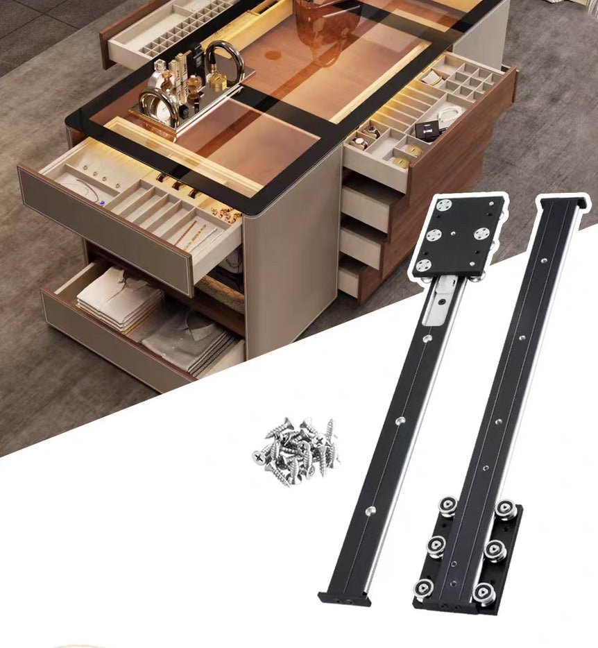 YENUO Modern Desk Bay Window Jewelry Cabinet Steel Undermount Invisible Push Pull Guide Rail Display - YENUO
