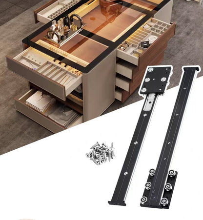 YENUO Modern Desk Bay Window Jewelry Cabinet Steel Undermount Invisible Push Pull Guide Rail Display - YENUO