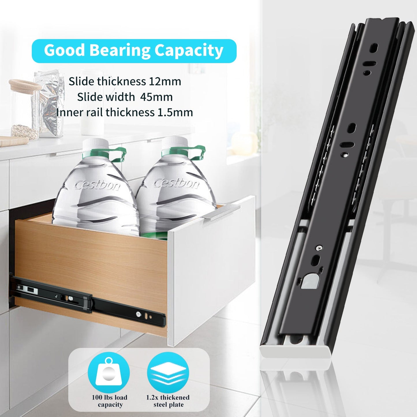 YENUO Push to Open Drawer Slides Full Extension Rail 12 14 16 18 20 22 24 inch handleless Side Mount Dresser Cabinet Bracket Replacement Ball Bearing Tracks kit Guide Runner 100lb 1Pair - YENUO