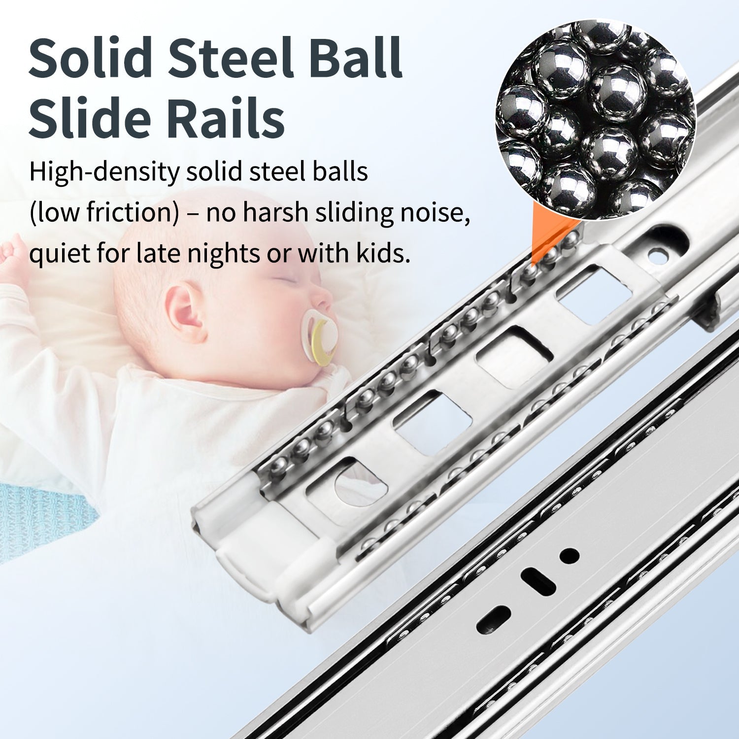 YENUO Stainless Steel Full Extension Drawer Slides Side Mount 10 12 14 16 18 20 22 24 26 28 30 32 34 36 38 40Inch Ball Bearing Metal Rails Track Guide Glides Runners Heavy Duty 100 Lbs 1/5/10 Pair - YENUO